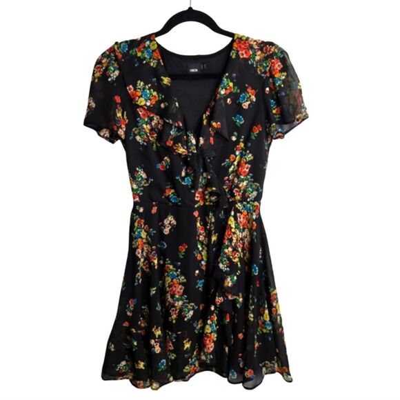 ASOS Whimsigoth Dark Floral Faux Wrap Mini Dress Romantic Feminine Fairy Sz US 6 - Picture 1 of 10
